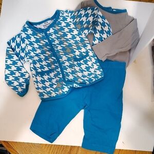 Little Maven By Tori Spelling Blue and Gray Baby 3 Piece Outfit Set